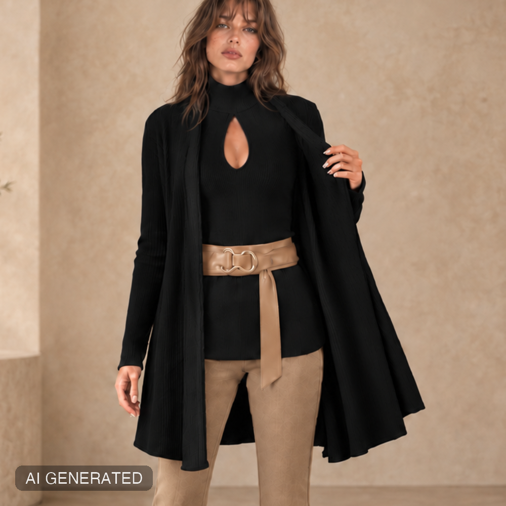 Cardigan in maglia a costine con collo sciarpa nero