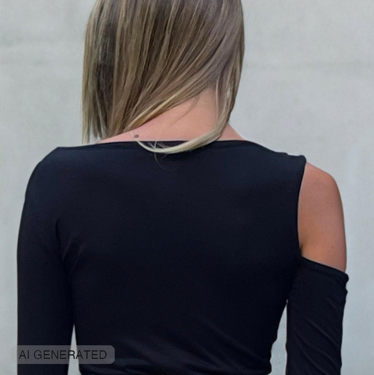 Maglia con scollo asimmetrico nera, vista posteriore