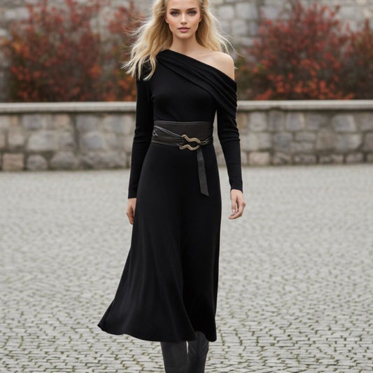 Abito Midi Spallone Nero
