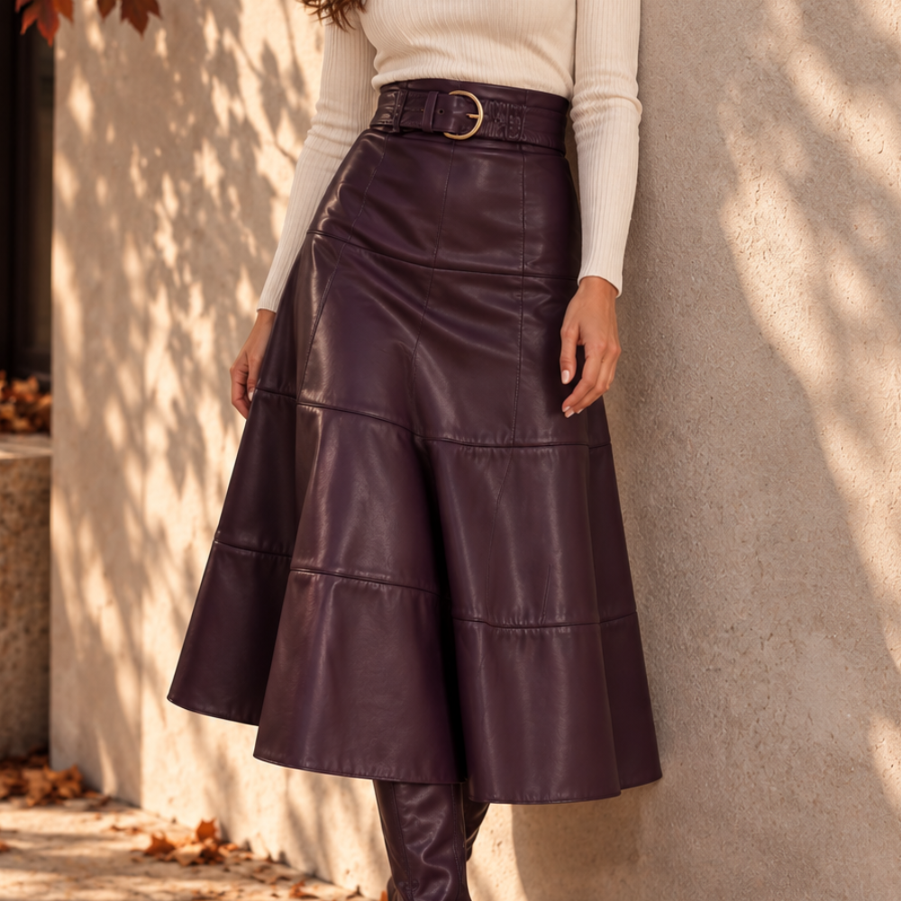 Bordeaux Leather Skirt