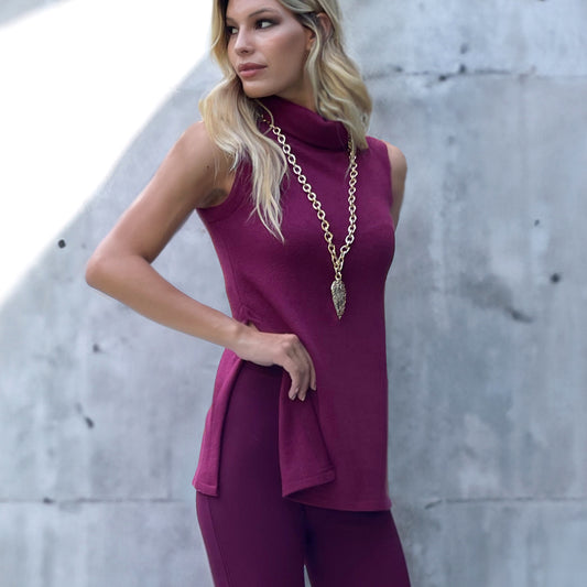 Maglia Collo Alto Spacchi Bordeaux